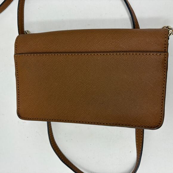 Michael Kors Crossbody Flap Top Bag Chain Wax Canvas Tan Gold - Picture 5 of 10